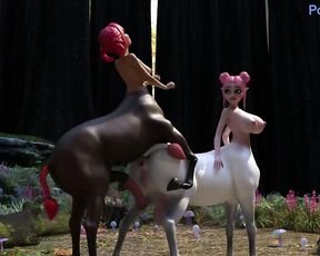 Девушка футанари с конским членом ебёт гермафродитку